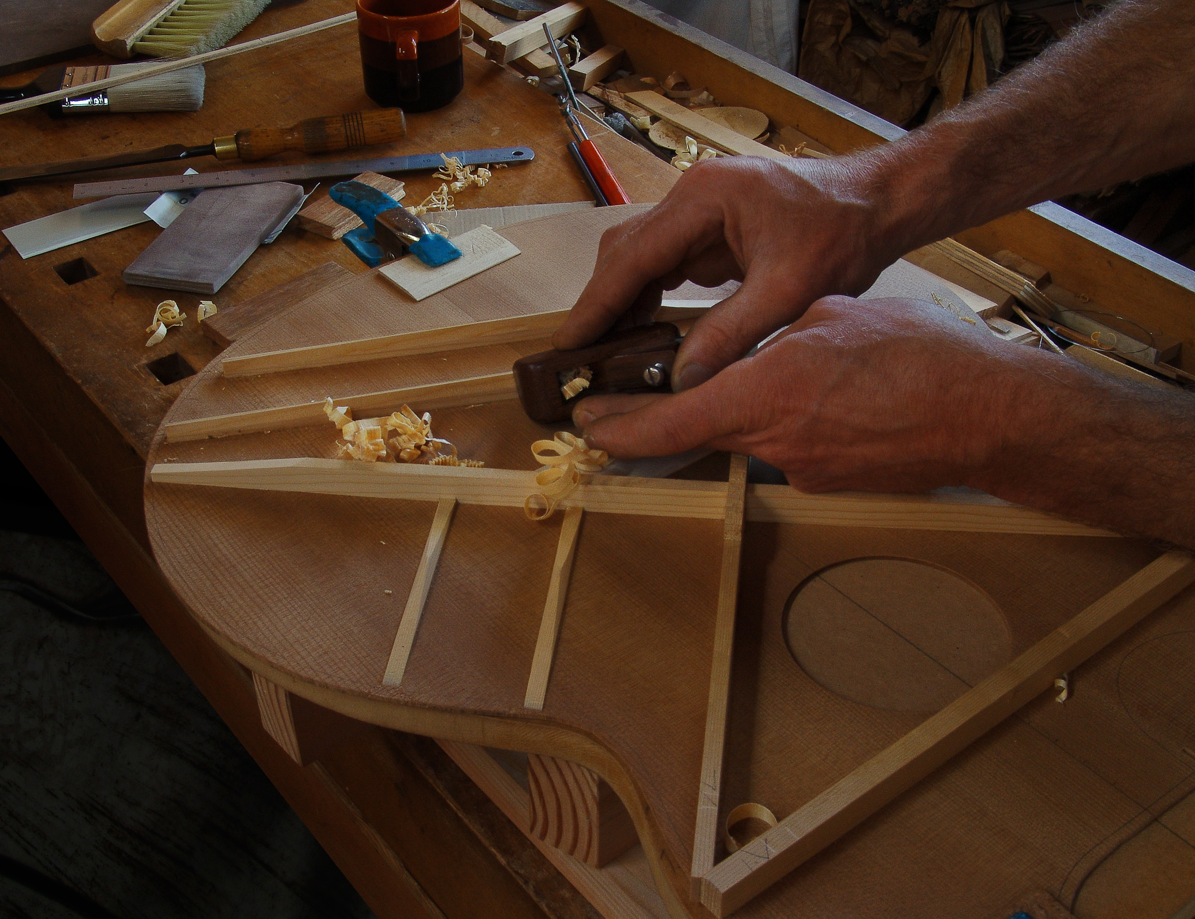 Luthier Peter Stephen, a sound board before assembly