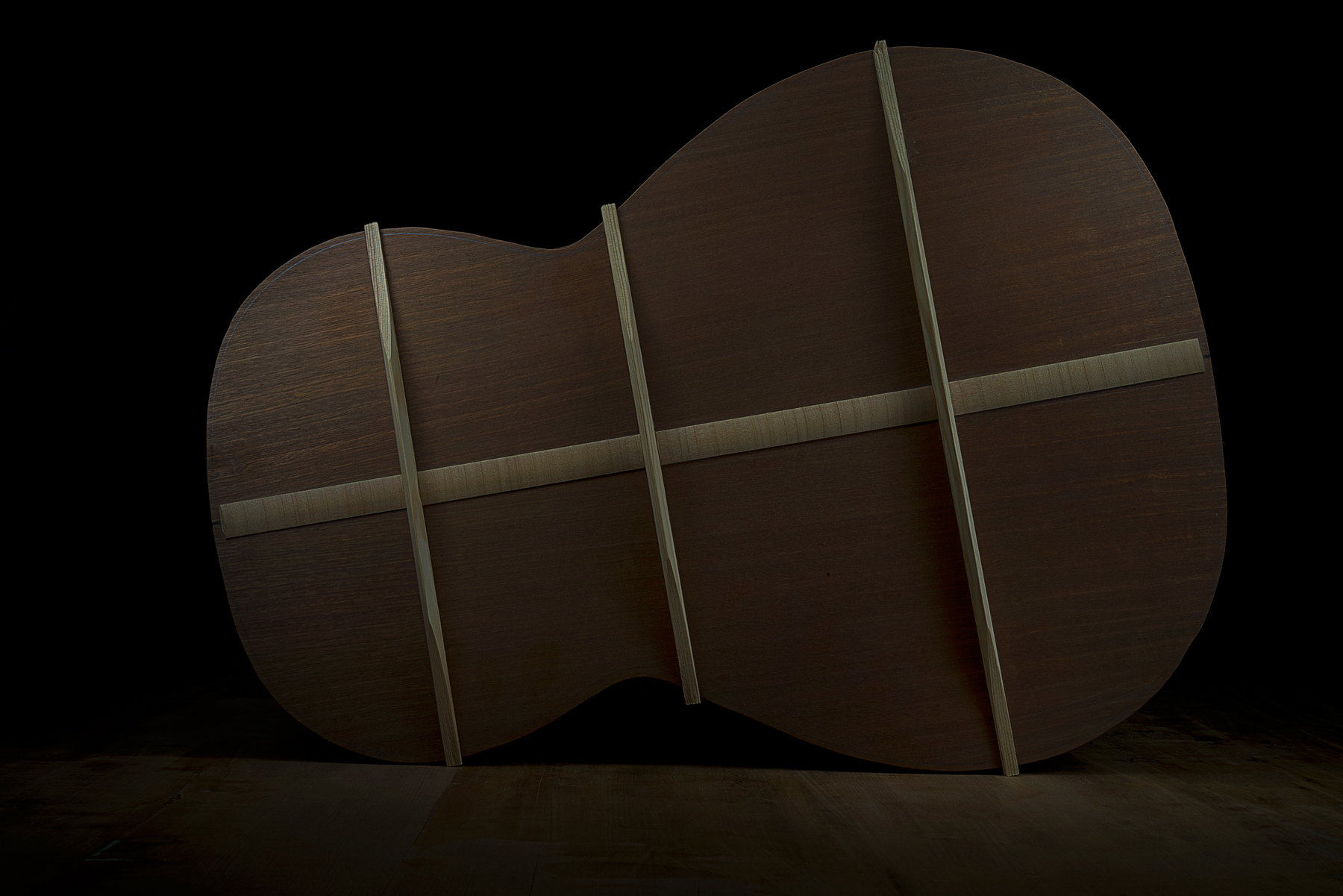The back with bracing made by Guitar Maker Peter Stephen