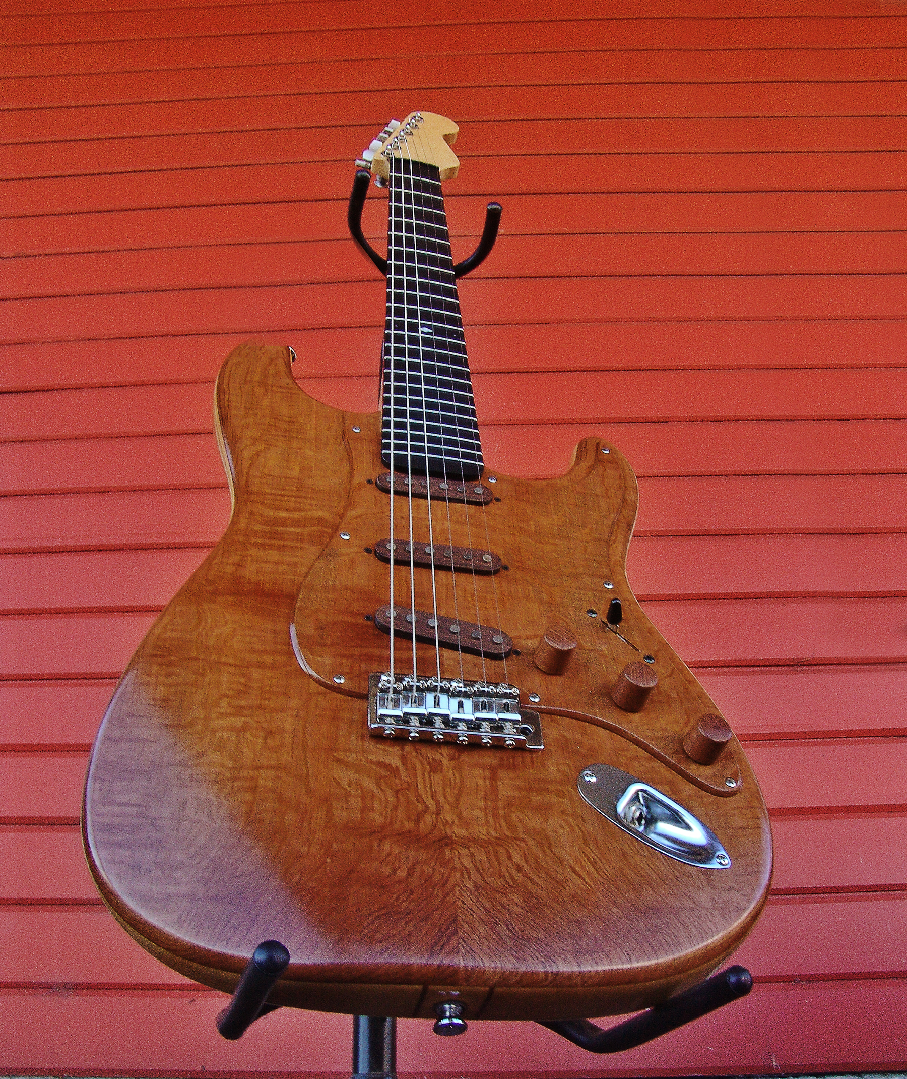 Guitar Maker Peter Stephen, strat style electric solid body guitar, front view