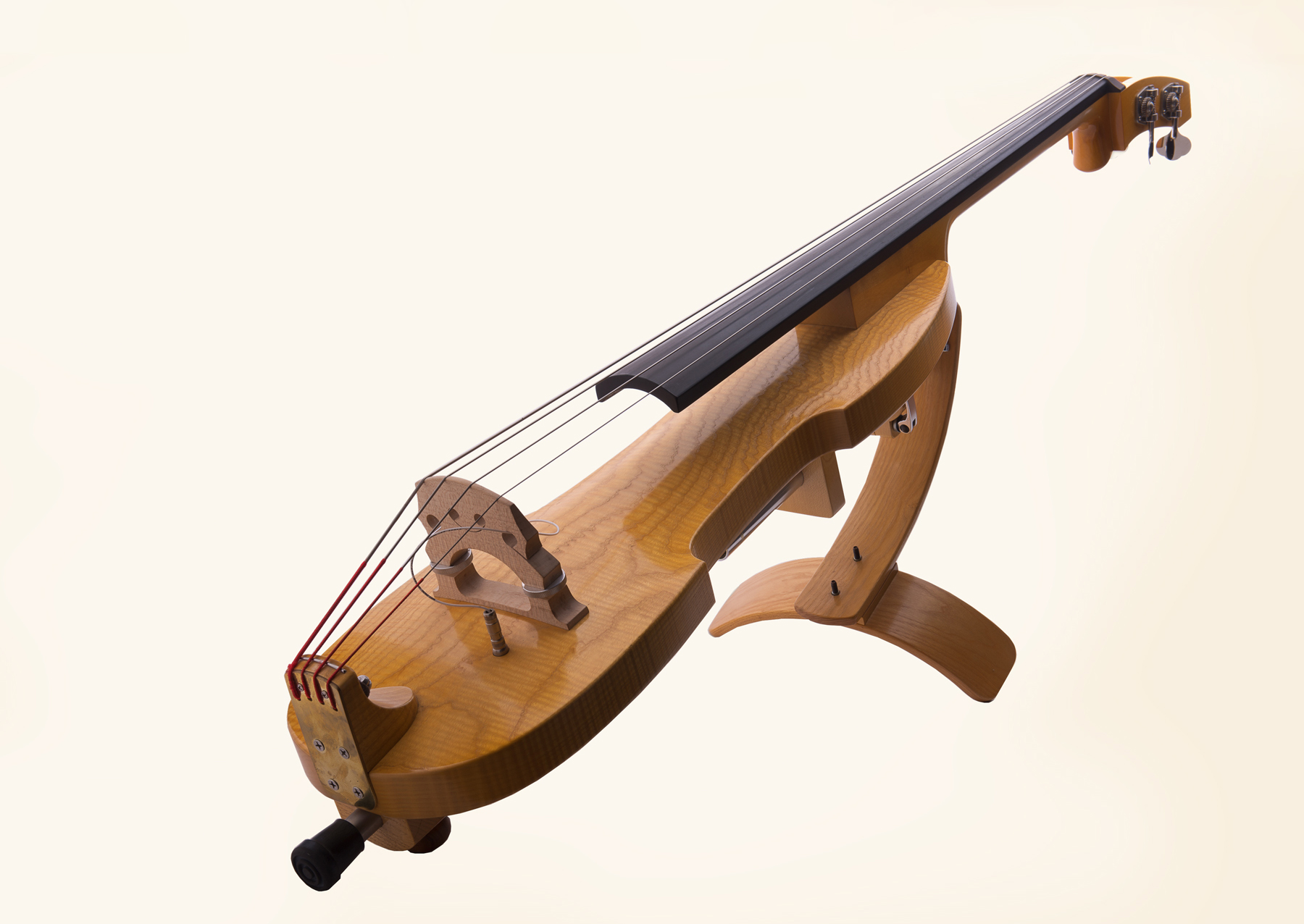 Peter Stephen Upright Electric Bass featuring the bridge and string harness